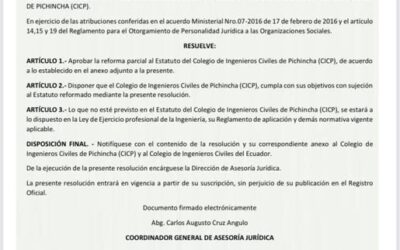 Reforma parcial del Estatuto del CICP aprobada por el MTOP