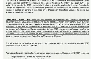 Aprobación del nuevo Estatuto del Colegio de Ingenieros Civiles de Pichincha