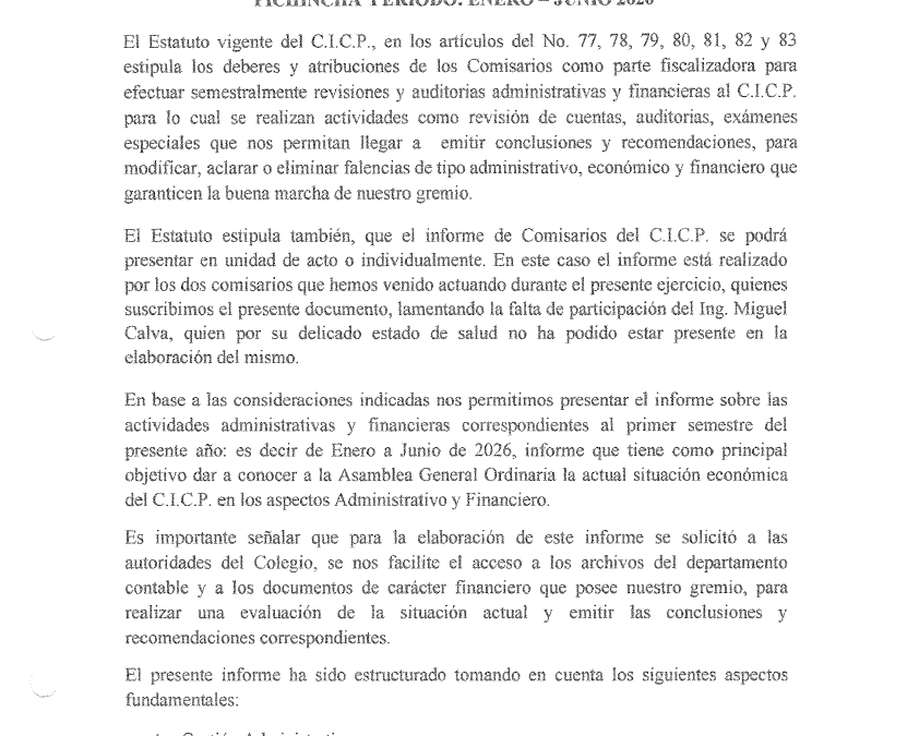 INFORME DE COMISARIOS CICP 2026
